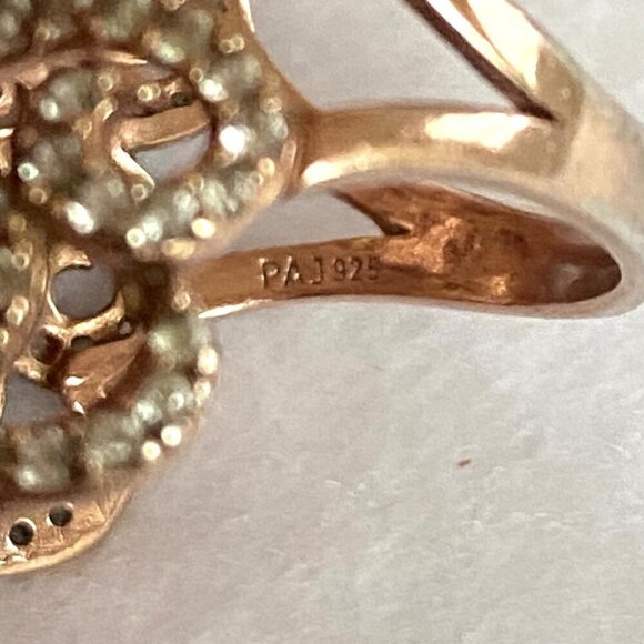 Rose Gold Plated Sterling Silver 925 Scrollwork White Sapphire Ring Sz 6.75 - Picture 8 of 16